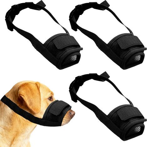 Muselière pour petits chiens, lot de 3. Convient aux chiens de petite et moyenne taille. Muselière en nylon ajustable empêchant les morsures, les mâchonnements et les aboiements. Effet anti-aboiement. (1/5)