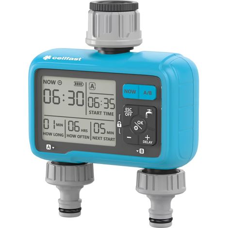 CELLFAST CHRONOS CELLPRO ORDINATEUR D'IRRIGATION NUMÉRIQUE 2 ZONES, ORDINATEUR D'ARROSAGE AUTOMATIQUE, MINUTERIE D'EAU POUR JARD