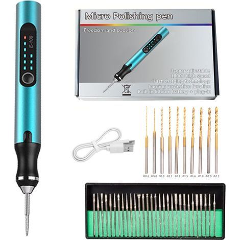 Mini perceuse rechargeable à 3 vitesses avec forets hélicoïdaux pour modélisme, bois, résine, bijoux, plastique, circuits imprimés et cuir. (1/5)