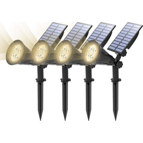 【4 Pack】 Spot Solaire Extérieur Étanche LED Projecteur Éclairage Jardin Décoration pour Paysage Cour Chemin Allé (4000K)