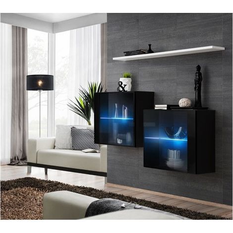 Ensemble meuble TV mural  - Switch SB III - 130 cm  x 110 cm x 30 cm  - Noir et blanc - Livraison gratuite