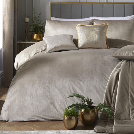 Housse de Couette en Velours Beige Lin - Super King Size (260x220cm) - Jacquard Doux au toucher - 2 taies d'oreiller - Parure de lit design (1/4)