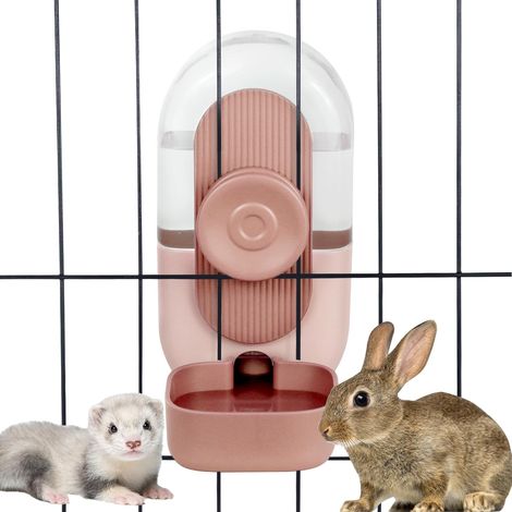 Hängender Trinkbrunnen für Haustiere, Wassernapf für Kaninchen- und Meerschweinchenkäfige, geeignet für Kleintiere und Welpen, rosa (1/5)