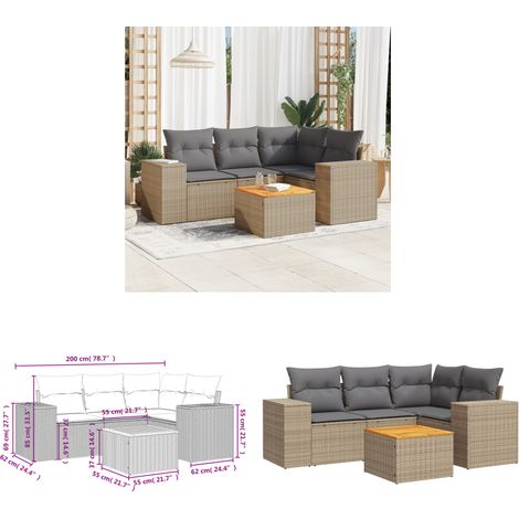 5-tlg. Garten-Sofagarnitur mit Kissen Beige Poly Rattan - Gartenmöbel - Esszimmergarnituren - Outdoor Möbel - Lounge Set - Rattan Gartenmöbel - Home & Living (1/3)