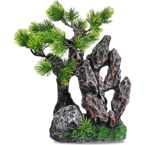 Aquarium Rocks - Fish Tank Mountain Decor with Grass, Easy-to-Clean Aquarium Ornament for Fish Tank Decoration(5.7 3.54 8.26Inch) (1/5)