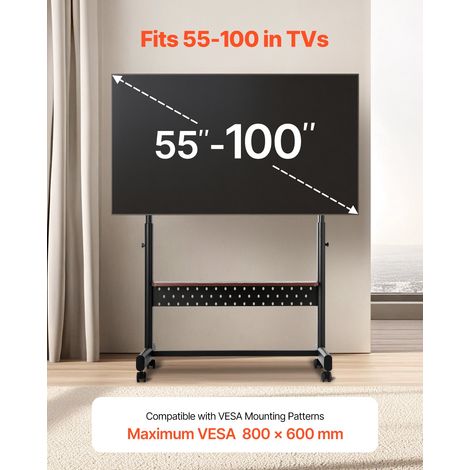 Support TV à roulettes, pour téléviseur/LED/LCD/OLED de 1397 à 2540 mm, chariot TV portable, hauteur réglable avec plateau, jusqu'à 92,99 kg, Max. VESA 800 x 600 mm, pour salon bureau extérieur (1/5)