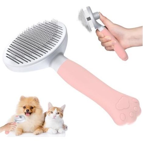 (Rosa) Bürste – Nicht spezifiziert – Ergonomische Bürste – Reinigung mit einem Klick – Niedliches Design – Für Hunde und Katzen (1/4)