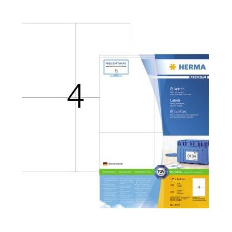HERMA Etiketten Premium A4 weiß 105x144 mm Papier 400 St. (4454) (1/5)