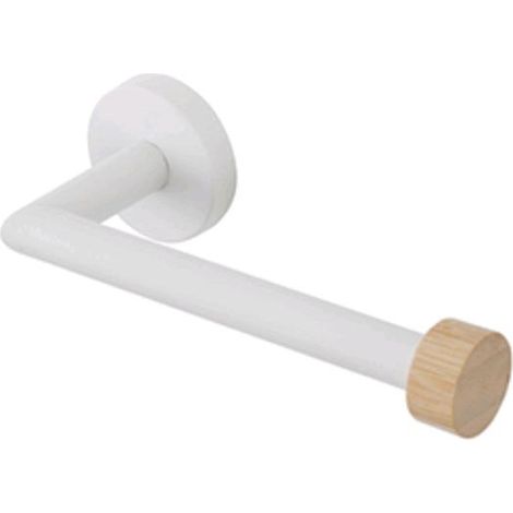 Porta Rotolo da Muro per Bagno in Acciaio Colore Bianco e Bambu' da Parete (1/2)