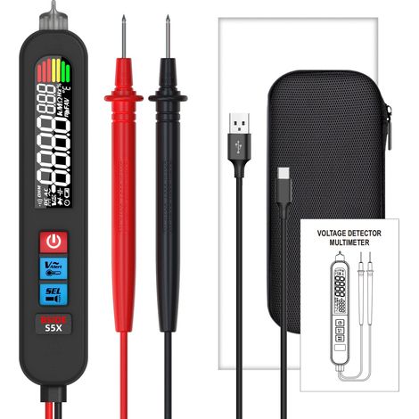S5X Stylo Multimètre Numérique Rechargeable avec Grand Écran Couleur VFD Détecteur d'Électricité Sans Contact Capacimètre Testeur Électrique Automatique de Tension Continuité Ohm avec Étui (1/5)