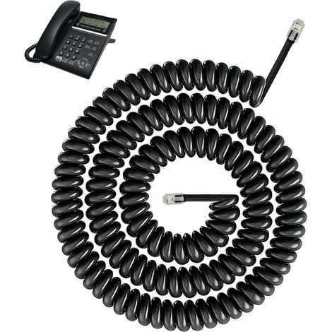 5M Câble Téléphonique Spiralé, Cordon RJ9 à RJ9 Flexible et Extensible, Câble de Téléphone Fixe, Résistant et Durable, Convient pour plusieurs modèles de téléphone, Noir (1/5)