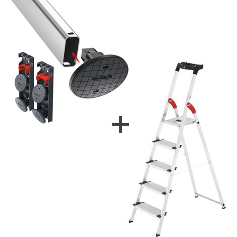Escabeau 5 marches extra larges Hailo ProfiStep XXL + Embouts EasyClix Garden (1/5)