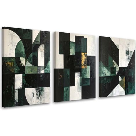 Set de tableaux sur toile Abstraction géométrique vert foncé 3 x 30x45 (1/4)