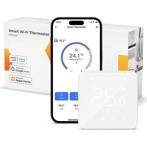 Thermostat Connecté Chaudière/Chauffage au Sol à Eau Compatible WiFi Support Programmer/Voix/Contrôle Chauffage Intelligent à Distance MTS200 Blanc Petit (1/5)