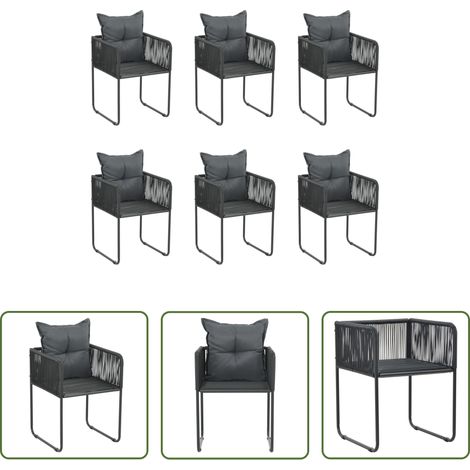 Chaise en résine -  Chaises d'extérieur lot de 6 avec oreillers Résine tressée Noir (1/5)
