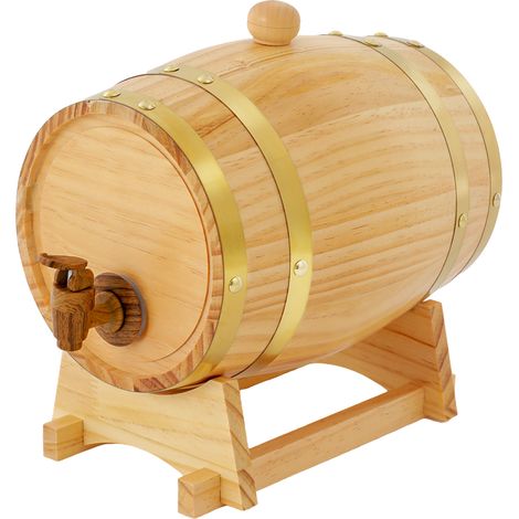 Tonneau en bois de 3 litres avec tréteau et robinet, distributeur de boissons pour le stockage du whisky, du vin, des spiritueux (1/5)