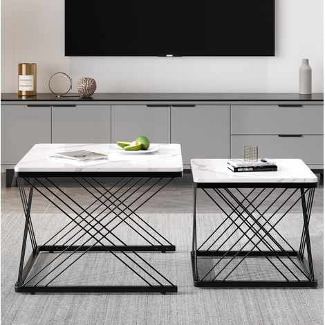 Table basse 60x60x45 cm blanc et noir – lot de 2, pieds réglables (1/5)