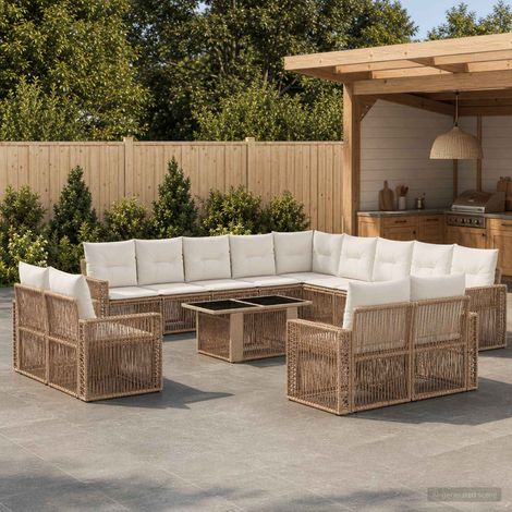 vidaXL Set Divano da Giardino 14 pz Beige e Bianco Crema polyrattan (1/5)