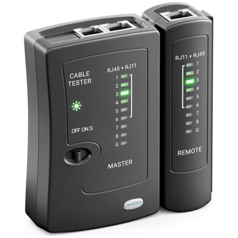 Testeur de Câble Réseau RJ11 RJ12 RJ45 ISDN LAN - pour Câbles Patch CAT6 CAT7 CAT8 - Testeur de Cordon et Câblage - Noir (1/5)