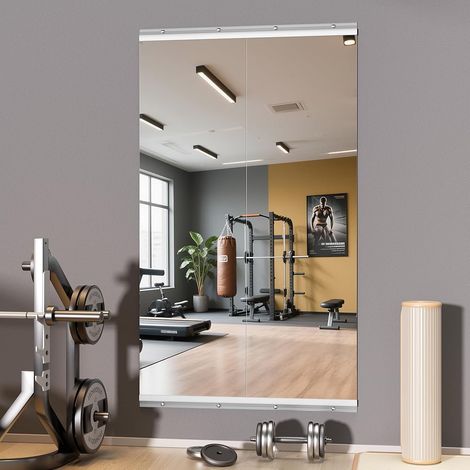 Hasipu 2PCS Ganzkörperspiegel 140x42cm, Spiegel Fitnessraum groß, Wandspiegel Spiegel Tanzspiegel, Gehärtetes Glas Rahmenlose für Garage, Fitnessstudio, Zuhause Yoga