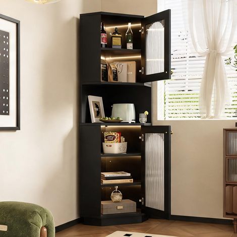 Meuble d'angle de rangement avec éclairage LED noir mat 45 x 45 (1/5)