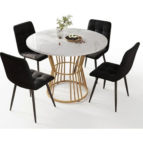 ELVMI Tisch und Stuhl Set mit 1 Rundem Tisch und 4 Stühlen, für Esszimmer, MDF und Metall, Mehrfarbig (1/5)