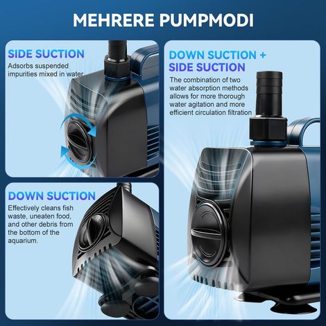 Pompe à Eau Submersible 4000L/H 60W Pompe de Bassin Aquarium Amphibie Ultra Silencieuse avec Haute Hauteur de Refoulement 3m Pompe Filtration pour Fontaine Jardin Étang Hydroponie Seawater Freshwater