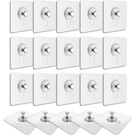 20 pezzi di ganci per quadri senza foratura, montaggio cornici senza foratura, ganci adesivi per quadri senza foratura, impermeabili, rimovibili, anti-impronta, ganci adesivi trasparenti per quadri (1/4)