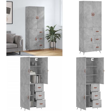 Buffet haut Gris béton 69,5x34x180 cm Bois d'ingénierie - Buffet Design Moderne - Meuble Rangement Gris - Armoire Haute - Buffet Haut - Mobilier Salon - Home & Living (1/5)