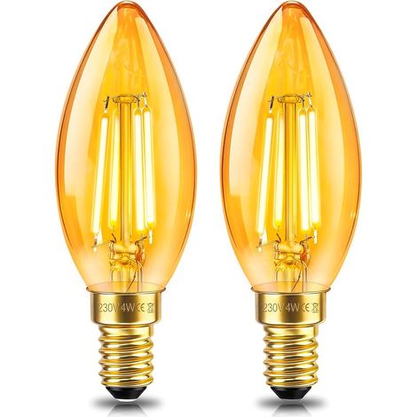 Ampoule E14 LED Filament Bougie Vintage 4W, Equivalent 40W Lampe, Verre Ambré Blanc Chaud 2200K, C35 Bougie Filament Rétro, 400LM, AC 220V, Non-Dimmable, Décorative pour Restaurant Café Bar, Lot de 2 (1/5)