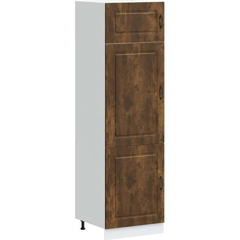 Armadio da cucina grande spazio di archiviazione 60 x 57 x 207 cm con piedini regolabili stile moderno in legno multistrato rovere fumo 020050037