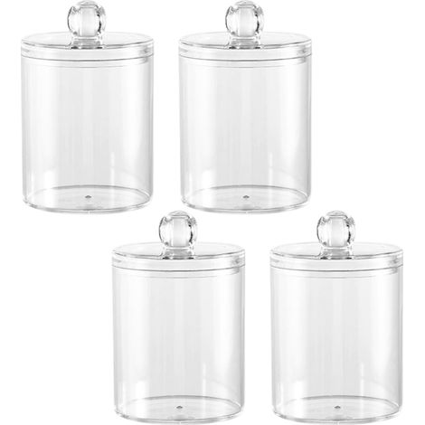 Ensemble de 4 boîtes de rangement pour boules de coton, bocaux en verre avec couvercles, distributeur rond. (1/5)