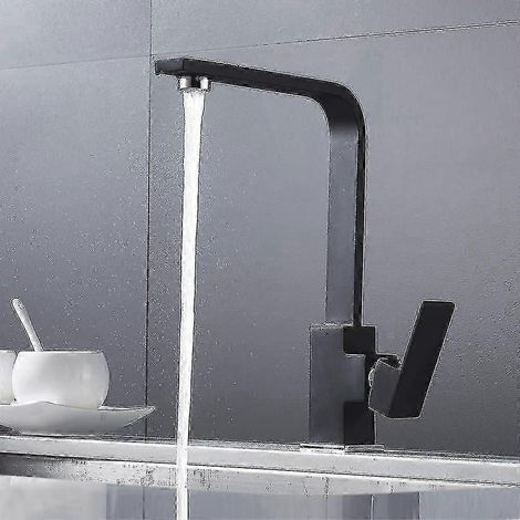 Robinet mitigeur de cuisine carré à bec haut, robinet mitigeur d'évier de cuisine en laiton (noir) (1/5)