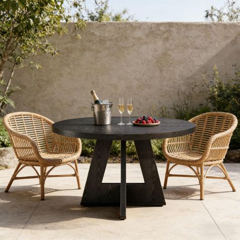 Table à manger design spacieuse, table ronde en bois de style rustique, table basse champêtre (sans chaises, table uniquement) (1/5)