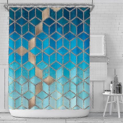 Rideau de douche moderne géométrique imperméable avec crochets pour baignoire (Dimensions et couleur : 180 x 180 cm - couleur 5) (1/5)