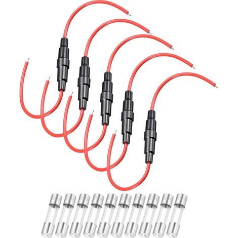 5Pcs Screw Fuse Holder Online 5x20mm Red Wire 18AWG With 10Pcs Glass Fuses 5A Fast (1/5)