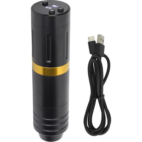Tatouage Rotatif Sans Fil 1500mAh Machine Stylo 3.5mm Course Moteur Sans Noyau Liner Shader Alimentation LCD Noir Or Anneau (1/5)