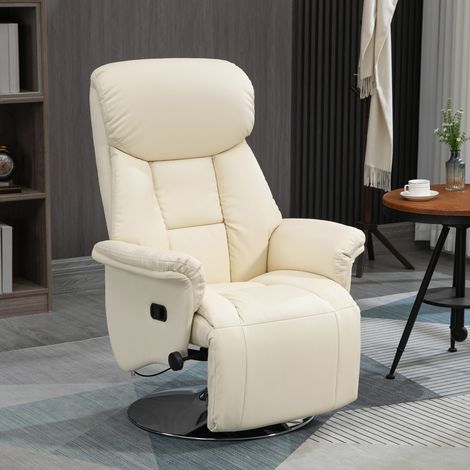 Fauteuil inclinable, fonction relax, aspect cuir, repose-pieds, jusqu'à 150 kg, 78 x 80 x 109 cm, crème