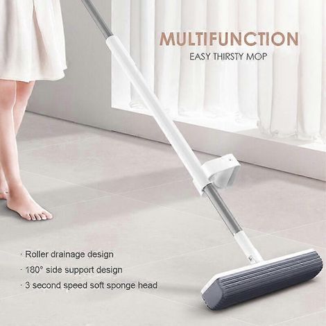 Balai éponge magique Easy Thirsty Mop mains libres en PVA, 360°, plat, pour dépoussiérer et nettoyer les sols humides de la maison, de la cuisine, du parquet, du carrelage et de la céramique.