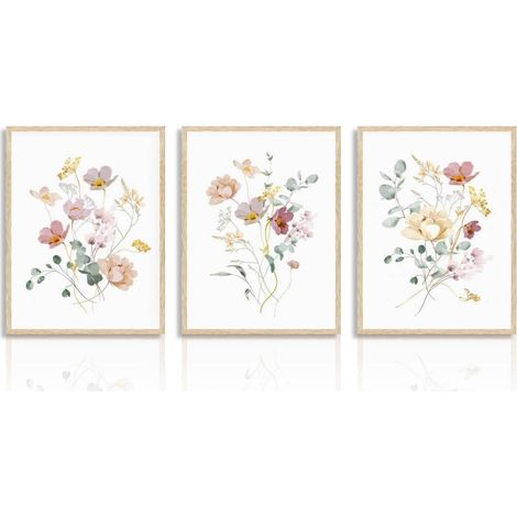 Aquarell Blumen Leinwand Bilder Wanddekoration Botanisch 30X40 cm 3er Set (1/5)