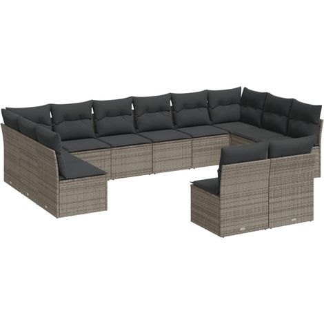 Maison Exclusive - Salon de jardin avec coussins 12 pcs gris résine tressée (1/3)