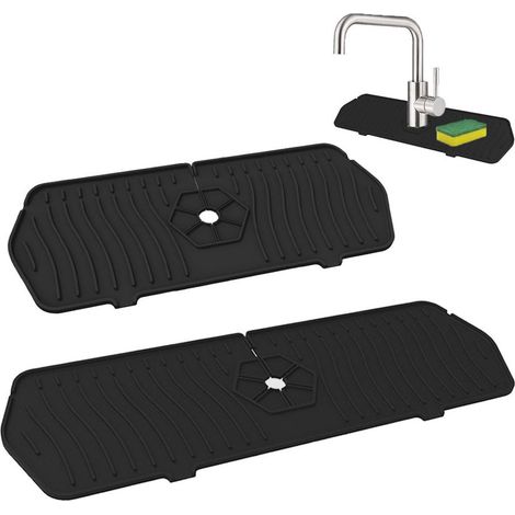 Protection anti-éclaboussures pour robinet en silicone - Tampon d'eau amovible - 1 pièce - Cuisine et salle de bain - Noir (1/5)