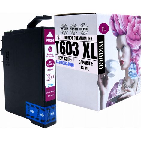 Tinta Inkdigo 603XL C compatible con Epson WorkForce WF-2870DWF 2810DWF. Certificación TÜV. (1/5)