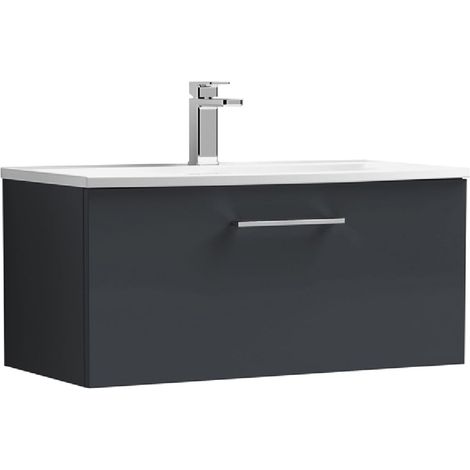 Nuie Arno Satin Soft Black 800mm Wall Hung Single Drawer Vanity Unit and Curved Ceramic Basin - ARN1425G (1/5)
