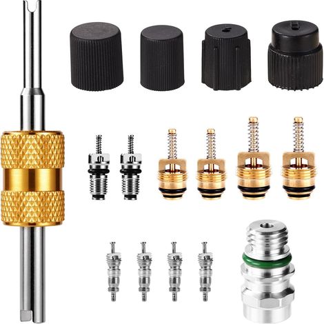 Kit de 16 Noyaux de Valve Climatisation Automobile, Noyaux de Valve de Service pour Systèmes R134a et R12/R22 et Bouchons Pression pour l'Entretien Maintenance des Climatiseurs (1/5)