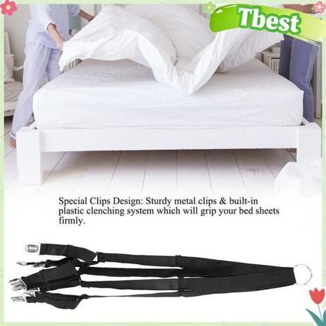 Tbest attache de drap de lit Support de drap de lit, boucle de fixation antidérapante, sangles élastiques luminaire drap Noire (1/4)