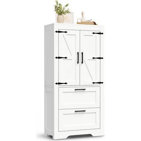 CHICFURN Aparador de cocina estilo rústico 60 x 30 x 128 cm de MDF blanco con 2 cajones (1/5)
