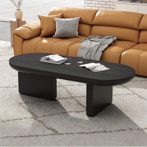 Mesa de centro ovalada negra de MDF 119,7 x 49,8 x 35,5 cm OKWISH (1/5)