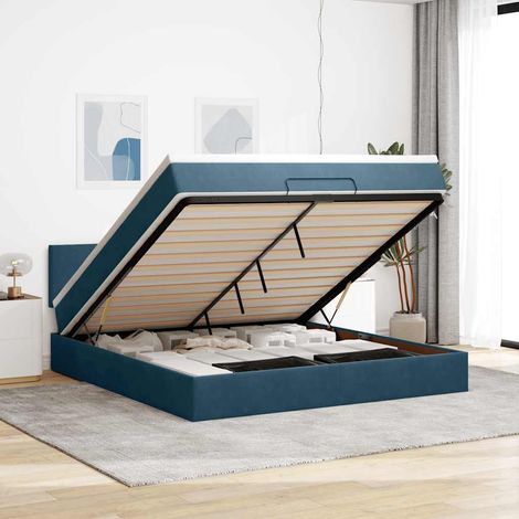 VidaXL Cadre de lit ottoman avec matelas bleu foncé 160x200 cm velours (1/5)