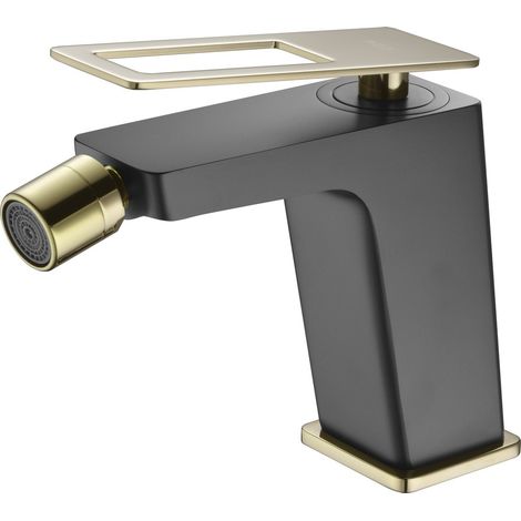 Mice - Robinet de bidet monocommande - Robinet WC avec poignée carrée Couleur Noir Mat et Or Brillant BDC032-2NGOLD (1/2)
